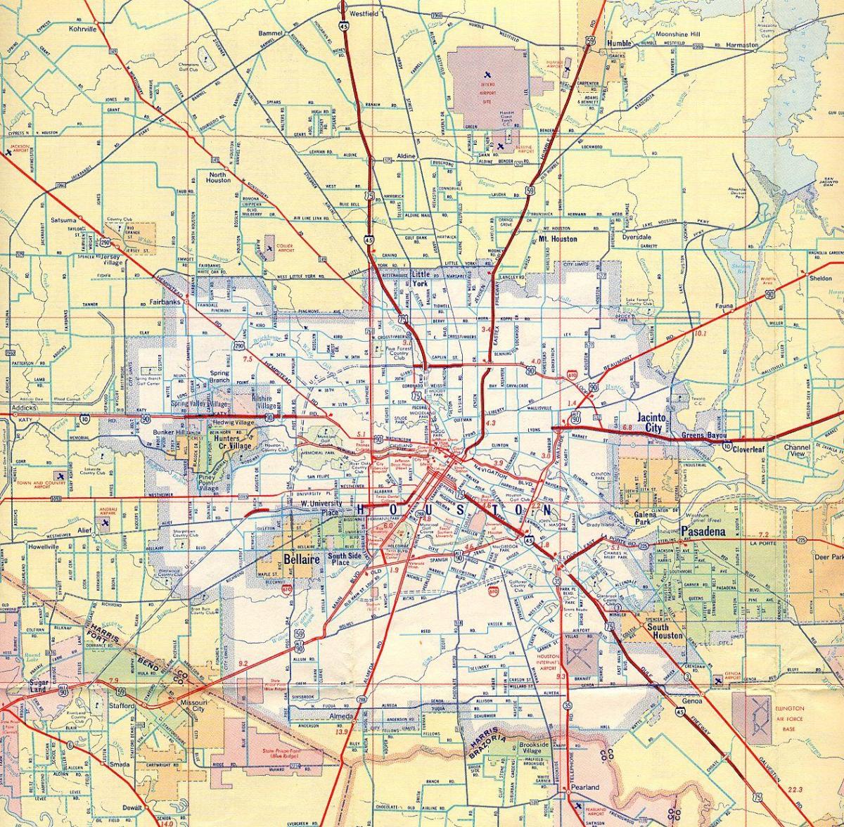 mapa de Houston auto-estradas