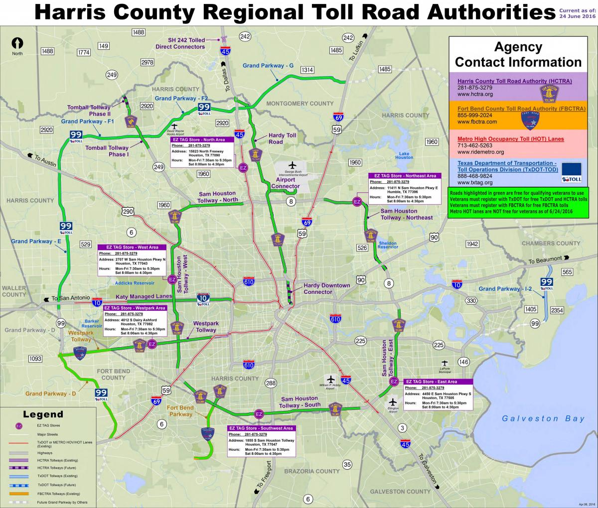 mapa de Houston estradas com portagem
