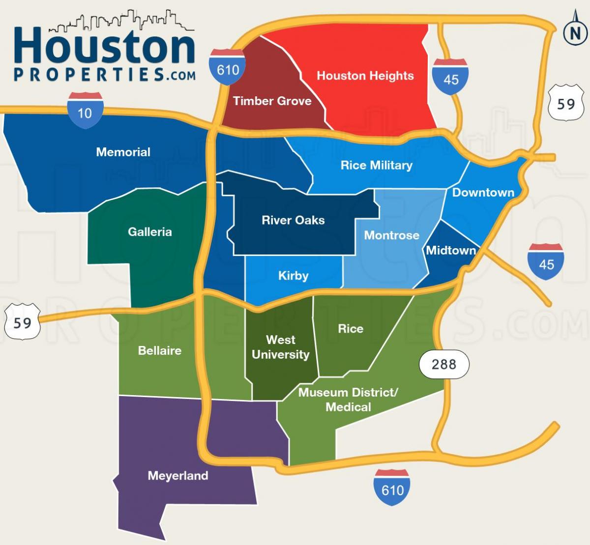 mapa de Houston bairros