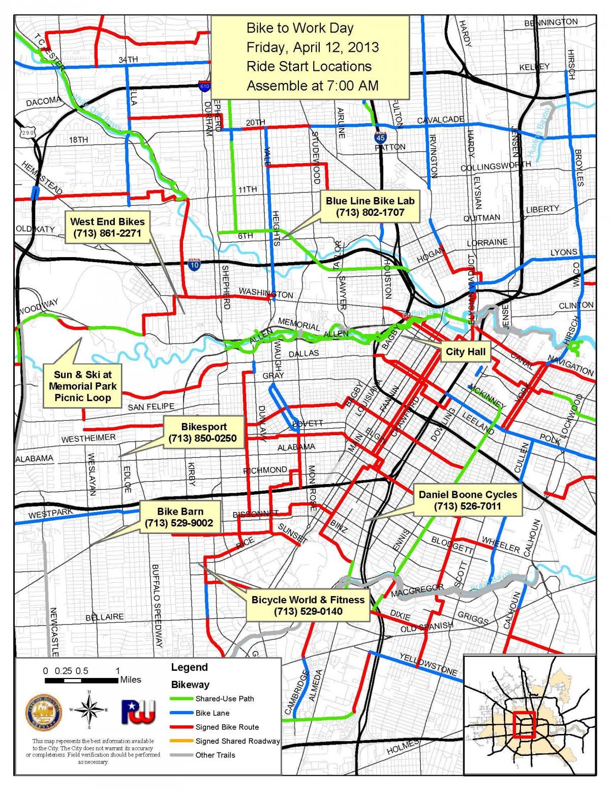 trilhas de bicicleta Houston mapa