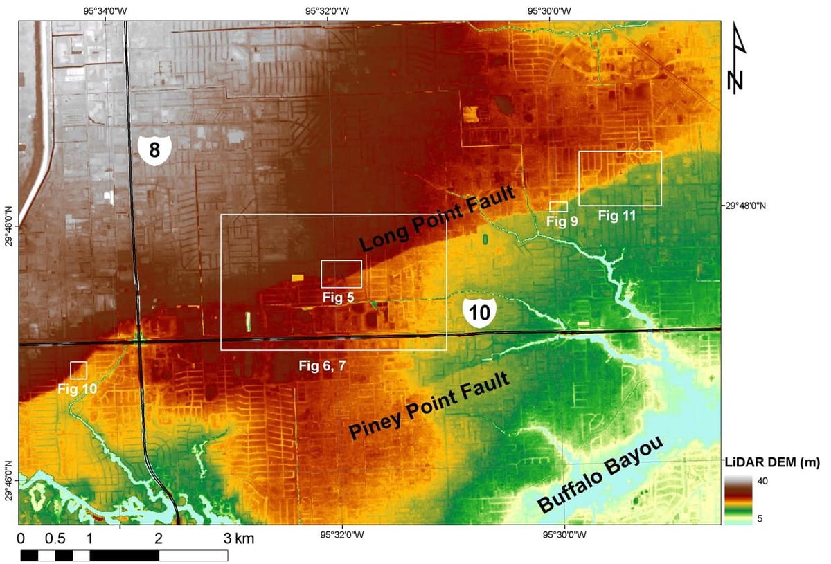 Houston, tx mapa de elevação