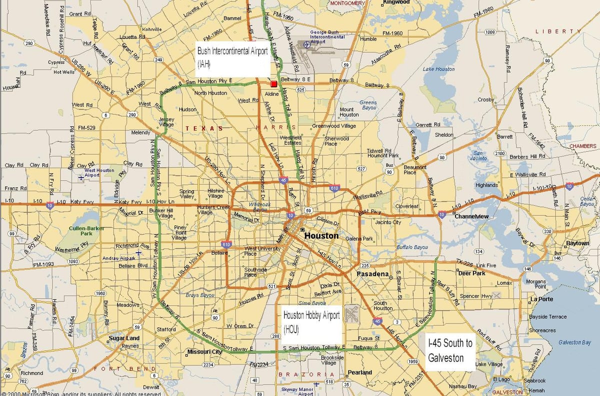 mapa da área metropolitana de Houston