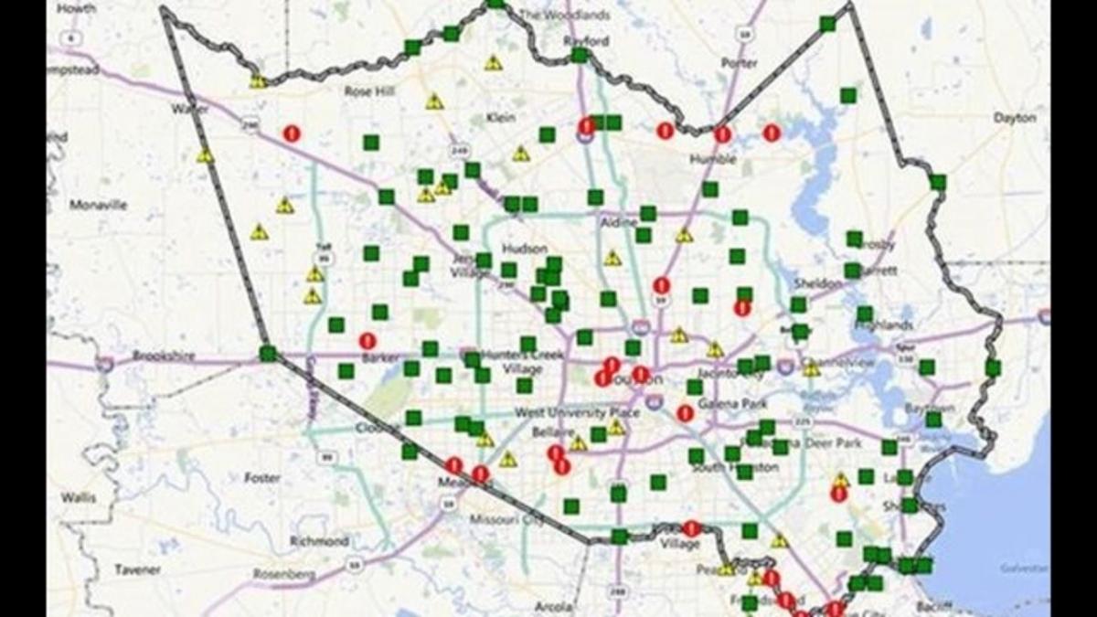 mapa das áreas inundadas em Houston
