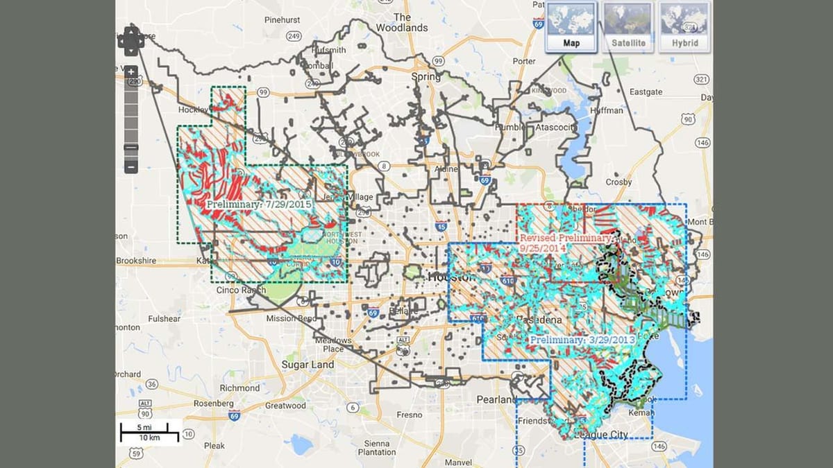 inundações mapa de Houston