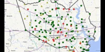 Mapa das áreas inundadas em Houston
