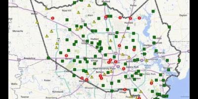 Mapa das áreas inundadas em Houston